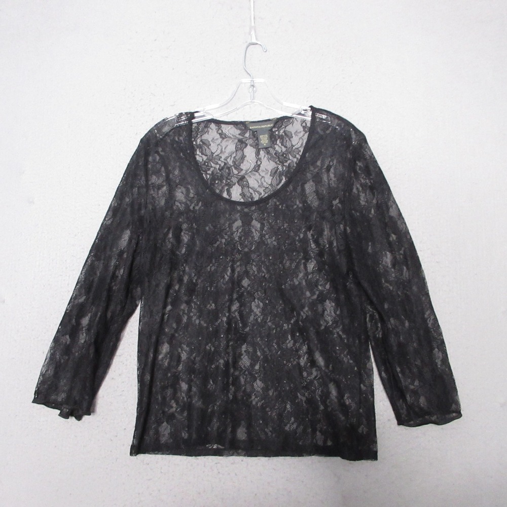 Vintage Banana Republic Top‎ Black Floral Lace Sheer Y2K Whimsigoth Grunge USA